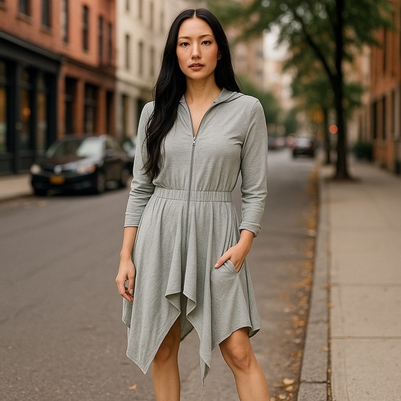 Long Sleeves Hooded Drape Dress Full Zipper Jacket Dress
New - Picture 2 of 7